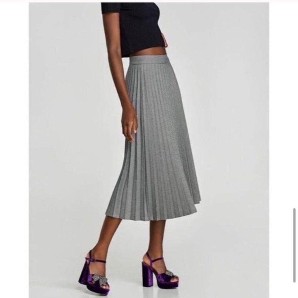COPY - Zara pleated houndstooth midi pleated skirt